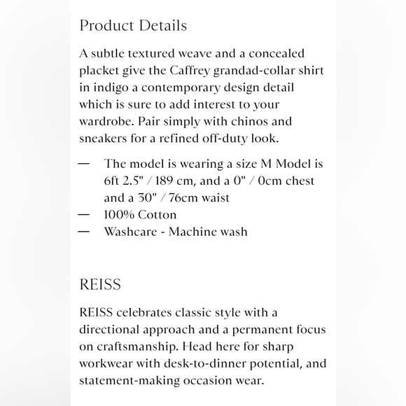 Reiss Caffrey Textured Grandad Collar Shirt Denim Navy Blue M - Picture 5 of 13